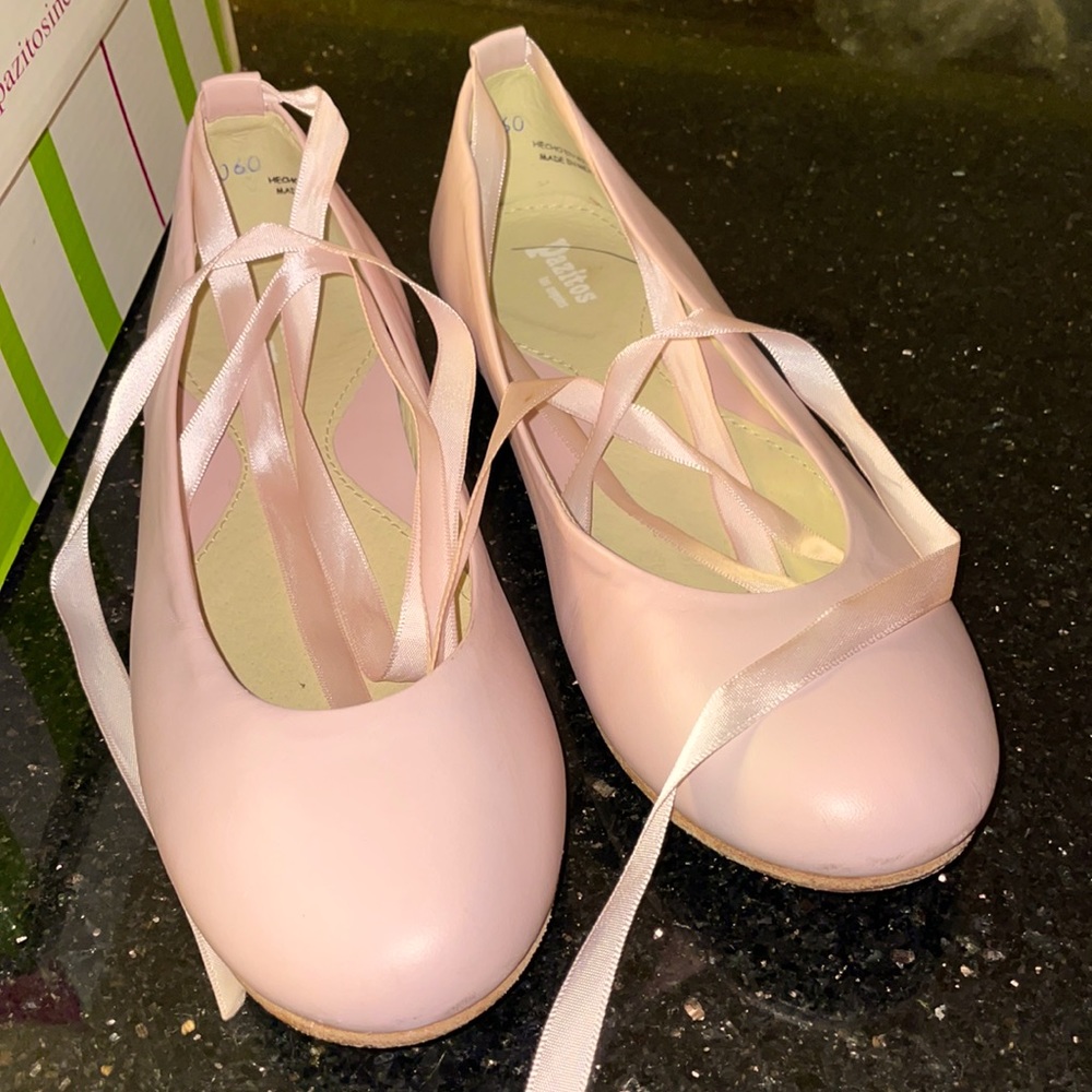 Beautiful girls swan ballet lace up flats. Worn once for a wedding.